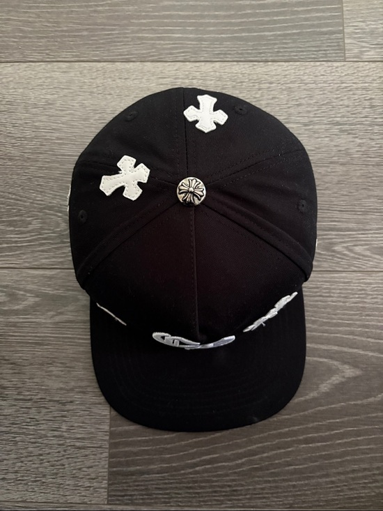 Chrome Hearts Black Cap with White Gothic CH and Cross Embroidery